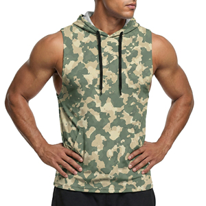 Débardeur à capuche pour homme, imprimé camouflage urbain personnalisé, à emmanchures profondes, sans manches, style hoodie musculaire, pour la gym et le fitness, vente en gros, vêtements de sport - Product Image 2