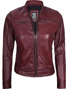 Blouson moto unisexe en jean rouge, col en V, demi-zip, coupe ajustée, longueur standard, style hiver, à capuche, doublure épaisse en fibre de bambou, vintage - Product Image 3