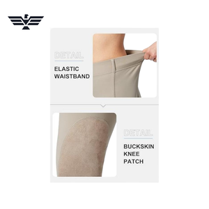 Pantalon d'équitation pour femme, taille haute, longueur intégrale, beige, en spandex et polyester, avec fermeture éclair et poches, respirant, vêtements d'équitation - Product Image 5