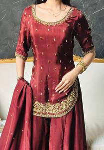 Ramdev Trading Women's Heavy Roman Crep <b>Silk</b> <b>Kurta</b>/Pant/Dupatta Set Embroidery Work Quick Dry Modern Style Party - Product Image 5