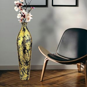 Vase à fleurs en métal de couleur jaune avec points noirs, design tendance pour la décoration de la maison, nouveaux modèles, décoration de table, disponible au meilleur prix - Product Image 2