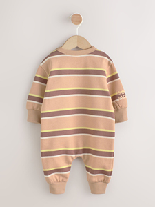 Combinaison rayée unisexe pour bébé, manches longues, col rond, tricotée, 100% coton, respirante, douce, fermeture éclair bidirectionnelle pour nourrisson et tout-petit - Product Image 1