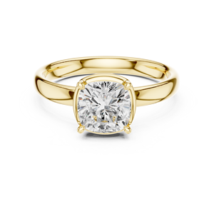 Anillo de compromiso solitario de oro amarillo con corte cojín, estilo clásico de cuatro puntas con diamantes, joyería fina elegante - Product Image 4