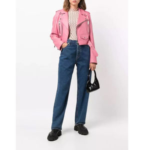 Chaqueta de cuero genuino de piel de oveja de doble botonadura con cremallera brillante, elegante y personalizada para invierno, para mujer. - Product Image 2