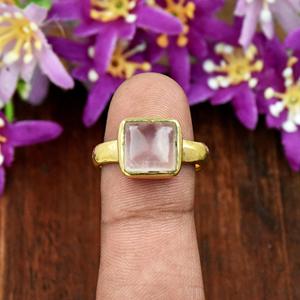 Square Cut Rose Quartz <b>Ring</b> 18K Gold Vermeil <b>Statement</b> <b>Ring</b> Womens Jewelry Handmade Gift - Product Image 5