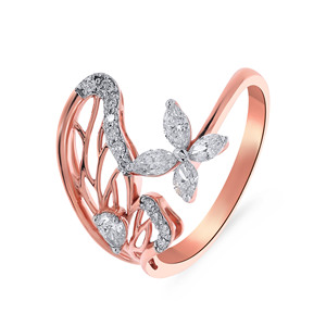Royal Wings <b>Diamond</b> <b>Ring</b> Premium 18K Rose Gold Plated Butterfly Inspired Open <b>Ring</b> with Marquise Cut - Product Image 3