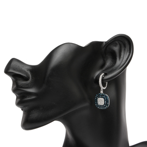 Pendientes Colgantes con Halo de Diamantes Naturales Azules y Blancos de Corte Redondo de 2.98 Cttw, Plata de Ley 925, Color G-H I2 - Product Image 4