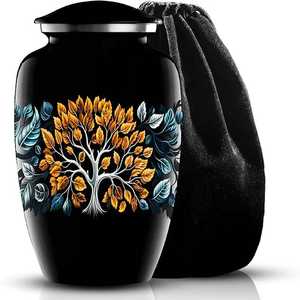 Urna Decorativa de Cerámica con Tapa, Árbol de la Vida Negro, Urna Conmemorativa Hecha a Mano para Exhibición en el Hogar - Product Image 1