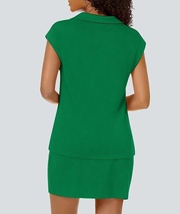 Women Sleeveless Shirt Collar Fitted Solid <b>Green</b> <b>Dress</b> Polyester All Seasons Style - Product Image 1