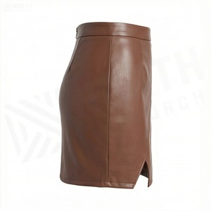 Women High Waist Faux Leather Mini Skirt <b>Asymmetrical</b> Design With Slit Solid Color Shiny Style All Seasons Wear - Product Image 3