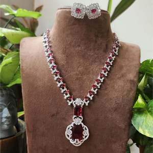 Nita Ambani Red Long Necklace Fine Jewelry Set - Product Image 1