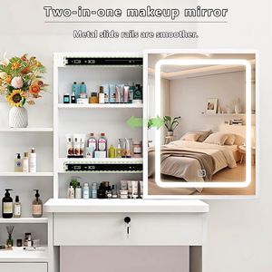 Elegante Tavolo da Toeletta con Specchio Mobile e Tre Modalità di Illuminazione, Perfetto per Appartamenti, con Quattro Cassetti Apribili - Product Image 2