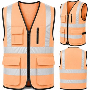 Latest Safety Vest Reflective Strips Multi Pocket Zipper Closure Breathable <b>Mesh</b> Fabric Workwear Wholesale Bulk Order - Product Image 6