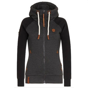 Sweat-shirt à capuche décontracté pour femme RNSHANGER, en tissu non tissé respirant, avec fermeture éclair, design patchwork et poche - Product Image 6