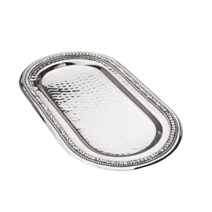 Bandeja de Servicio Plateada para Alimentos, Frutas, Té y Café, Tapete Aislante, Bandeja Metálica para Cocina, Plato para Dulces y Nueces, Bandeja Metálica para Servir - Product Image 1