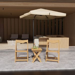HIPS Material Foldable <b>Small</b> Outdoor Bistro Set with 2 Chairs and Rectangular Teak <b>Table</b> <b>Garden</b> Targeted Furniture - Product Image 5