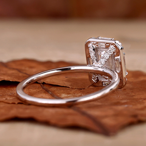 <b>Emerald</b> Cut Moissanite Halo Engagement <b>Ring</b> Art Deco <b>Silver</b> Prong Setting IGI for Certified Bridal <b>Ring</b> for Women - Product Image 3
