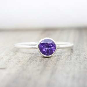 Sterling Silver Amethyst <b>Stacking</b> Ring February Birthstone Minimalist Women Ring Handmade Wholesale Supplier - Product Image 4