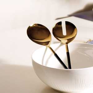 Stainless Steel Metal Salad <b>Server</b> With Polished Resin Amber Handles Large Serving Spoon And Fork Set For Gourmet Charioteer - Product Image 3