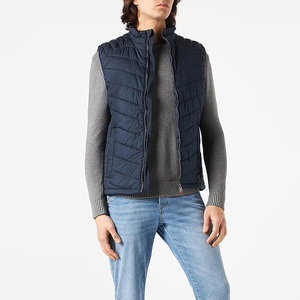 Nouvelle Arrivée Gilet matelassé pour homme Bleu marine Col montant Fermeture éclair avant Coupe-vent Vêtement d'extérieur décontracté pour l'hiver Rembourrage en polyester Poches - Product Image 3