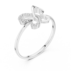 Bague ouverte papillon en or blanc 14 carats avec diamant de laboratoire taille ronde, moins d'un carat, plaqué rhodium de luxe, pour mariage et fiançailles - Product Image 1