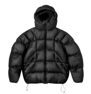 Blouson matelassé noir à capuche pour homme – Hiver, décontracté, fermeture éclair, rembourrage épais, coupe ample, coupe-vent, couleur unie, manches classiques - Product Image 1
