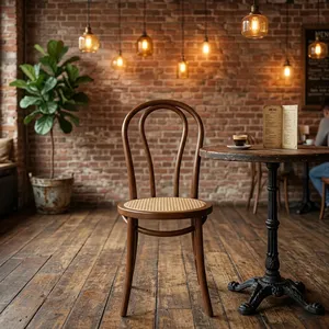 Silla Clásica de Madera Curvada para Restaurante con Asiento Redondo Tejido, Estructura de Madera Sólida para Cafetería, Comedor y Hogar - Product Image 1