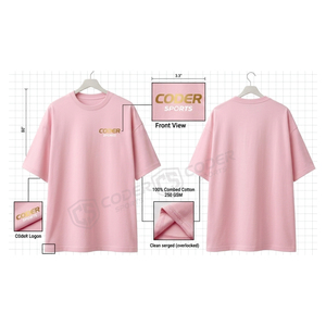 T-shirt court en coton rose sur mesure pour femmes, design uni, vêtements d'été pour femmes, t-shirts courts en gros - Product Image 4