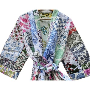 Batas de algodón ligeras para mujer, de manga corta de punto Kimono, albornoz elegante Vintage Patchwork, ropa de descanso suave de primavera para verano - Product Image 4