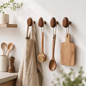 Wooden Round <b>Wall</b> Mounted Hanging <b>Hooks</b> & Rails Eco-Friendly Pre-Drilled Multifunction Clothing Organizer for Kitchen Home Use - Product Image 2