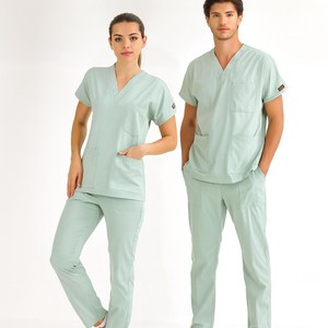 Custom Logo Wellness Resort Uniform Set Soft Breathable Canvas Tunic <b>Top</b> Stretch Pants Spa Staff Apparel Bulk - Product Image 3