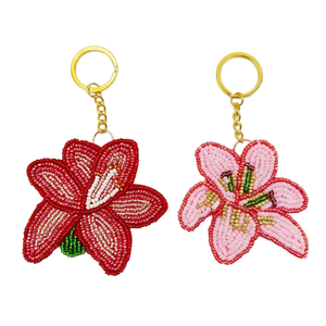 Porte-clés Fleur Perlé Fait Main, Breloque de Sac Brodé de Perles de Rocaille, Anneau de Clé Floral - Product Image 1