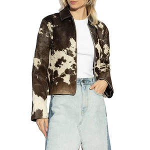 Chaqueta de Motociclista de Cuero Genuino Estilo Occidental con Pelo de Vaca, Abrigo de Cuero Hecho a Mano, Proveedor Mayorista - Product Image 6