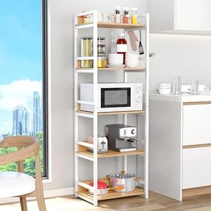 Five Tier Wood Storage Rack With <b>Microwave</b> Oven Shelf For Kitchen Minimalist Standing Type Multifunctional Organizer - Product Image 1