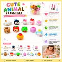 HauHwa Set Penghapus Hewan Lucu Mini Kawaii 2-3Cm 80G Penghapus Mainan Alat Tulis Kartun Kreatif Anak-anak Hadiah Sekolah Hadiah Pesta