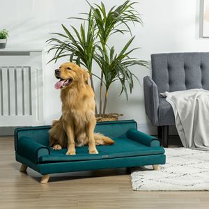 Divano Sostenibile per Cani di Taglia Grande, Morbido Letto per Animali Domestici con Gambe in Legno e Rivestimento Lavabile, Comodo per Dormire, Colore Teal - Product Image 2