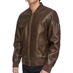 OEM Men Genuine Leather Bomber Jacket Custom Front Logo <b>Stand</b> Collar High Street Slim Fit Winter <b>Coat</b> Fashion Casual Outerwear - Product Image 5