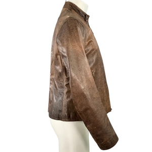 Unisex Autumn Retro Washed Leather <b>Biker</b> <b>Jacket</b> with Gradient Zip Design Waterproof & Windproof Solid Pattern Standing Collar - Product Image 4