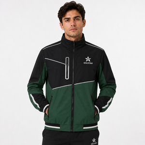 Performance Outerwear, Adjustable Hood and Cuffs, Durable Athletic Training Jacket, Streetwear <b>Wind</b> <b>Breaker</b> Two Tone Jacket - Product Image 1