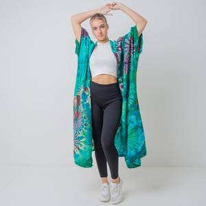 Vêtements de plage personnalisés Bohème blanc impression florale numérique pour femmes été Robe Kimono enveloppante à manches longues en dentelle avec pompon - Product Image 4