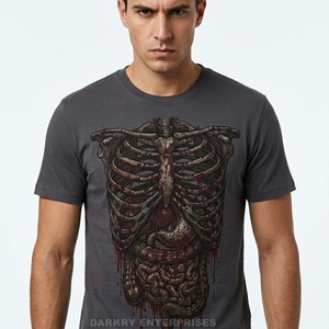 Camiseta Personalizada para Hombre, Diseño Minimalista con Líneas Artísticas, Color Marrón Oscuro, Algodón, Fabricante de Camisetas, Estampado de Esqueleto, Ropa Urbana - Product Image 2