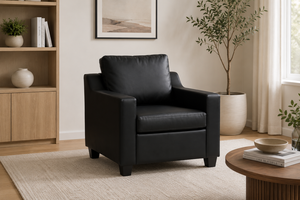 Canapé 1 place moderne et élégant, fauteuil d'appoint compact en cuir PU noir, coussin en mousse haute densité pour petit appartement - Product Image 1
