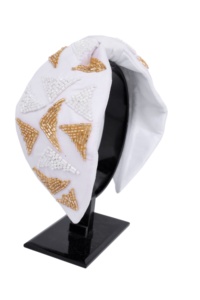 Hot Selling <b>Beaded</b> Knot <b>Headband</b> for Women and Girls White Wide Padded Hairband with Geometric Embroidery Parties & Resort Style - Product Image 1