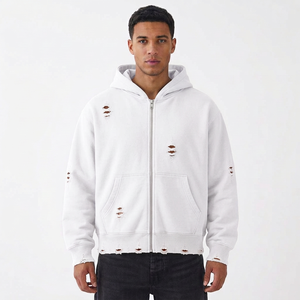 <b>Men's</b> <b>Blue</b> Hooded Zip-Up Sweatshirt 100% Cotton French Terry Oversized Casual Autumn Wear - Product Image 6