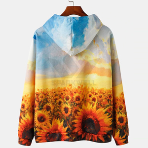 Sweat-shirt à capuche imprimé champ de tournesols unisexe, coupe oversize décontractée, tricoté 100% coton, vêtement d'hiver, séchage rapide, respirant, coupe ample - Product Image 2