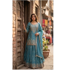 Nuevo Conjunto de Lehenga y Dupatta de Moda, en Seda Chinon con Bordado y Lentejuelas, Listo para Usar - Product Image 1