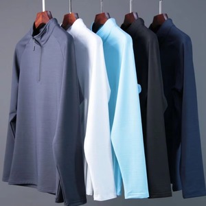 Men's <b>White</b> Long Sleeve Stand Collar Zipper Sporty T-<b>Shirt</b> <b>Slim</b> <b>Fit</b> Quick Dry Knitted Polyester Solid Color - Product Image 3