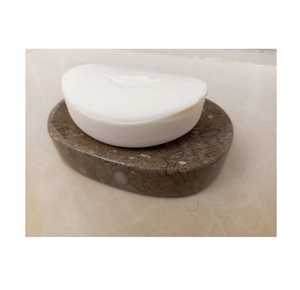 Porte-savon rond en marbre blanc à bords côtelés, support de savon en pierre naturelle, accessoire de salle de bain pour lavabo, douche et toilettes de luxe - Product Image 3