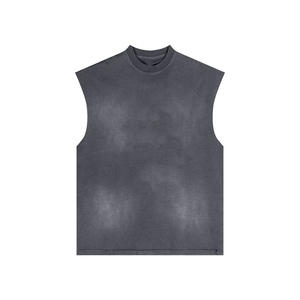 Débardeur tricoté décontracté personnalisé, grammage lourd 280 grammes, vierge, coupe oversize, délavé à l'acide, vintage, écologique, sans manches pour homme - Product Image 1