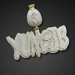 Pendentif personnalisé Hip Hop en moissanite, motif sac d'argent et lettre, en argent 925, bijoux de rappeur bling, pendentif plaque nominative de luxe - Product Image 5